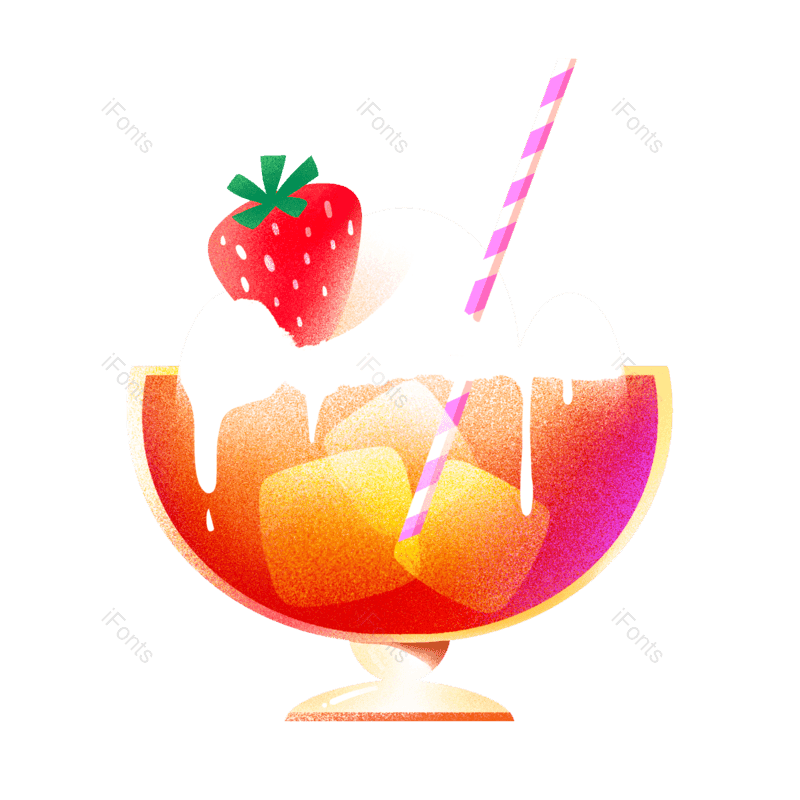 夏天图片,甜品元素,插画手绘PNG,冰块免抠素材